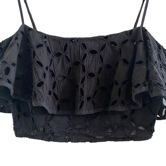 Eyelet Crop Top With Ruffle Flounce Detail & Adjustable Straps - Picture 4 of 10
